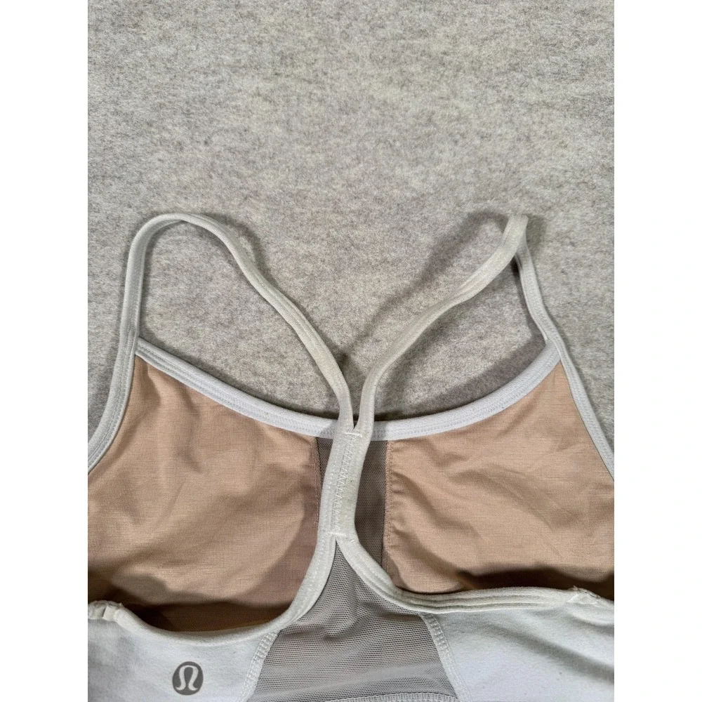 Lululemon Sports Bra Womens 4 Gray Lined Racerback Mesh Yoga Athletic Gym